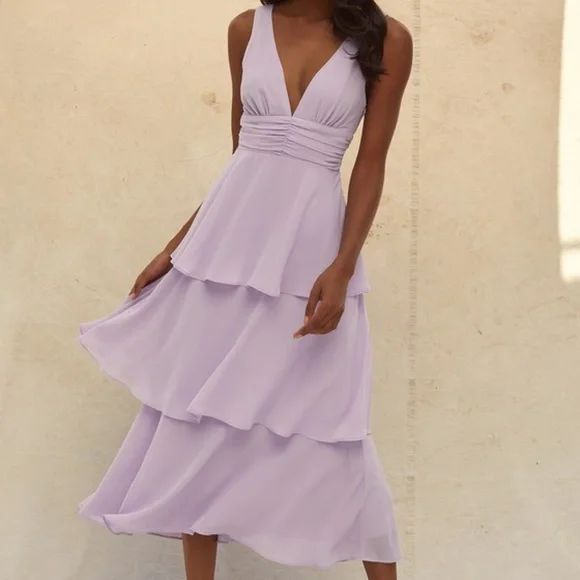 Lulus Celebration Time Lavender Sleeveless Tiered Midi Dress Purple - Size XL - Picture 1 of 1